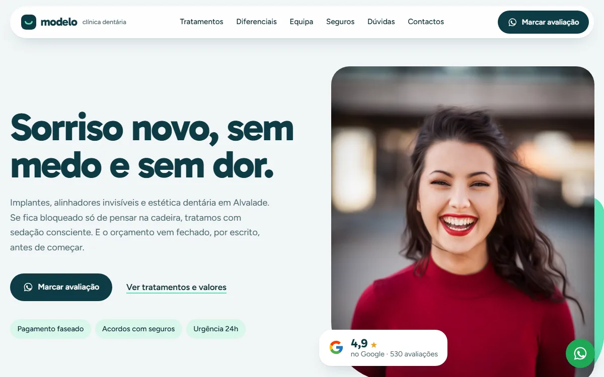 Modelo de site para clínica dentária