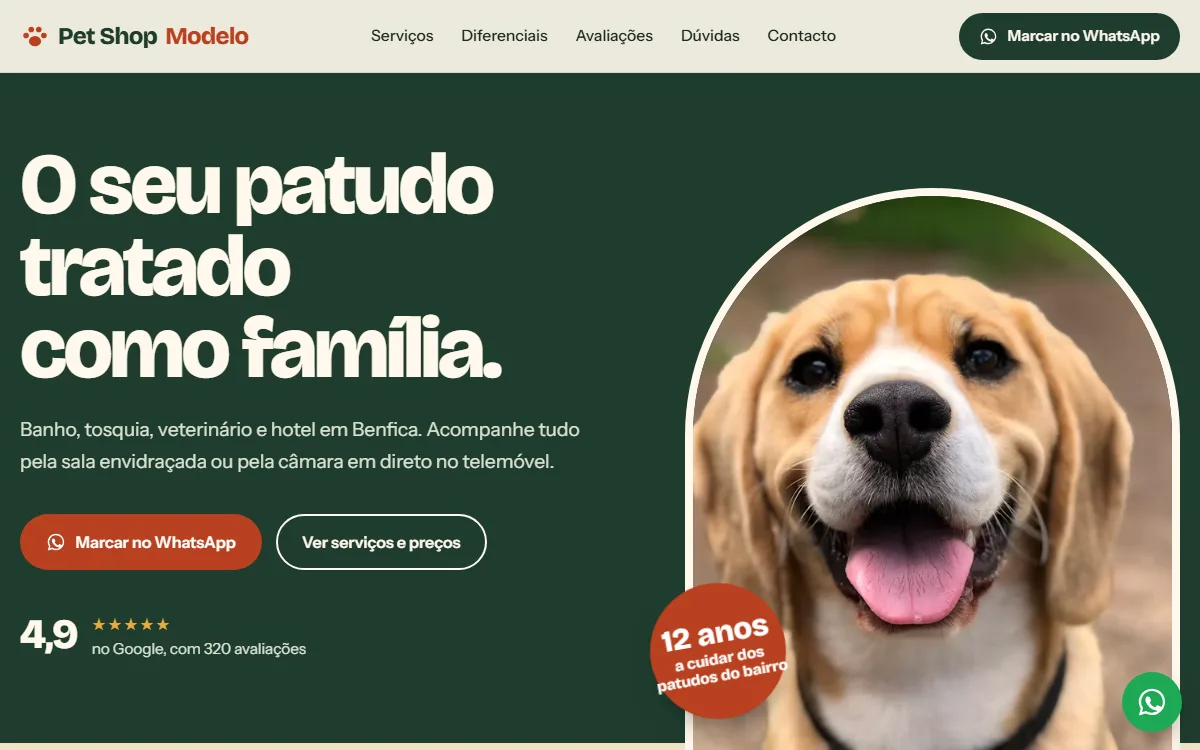 Modelo de site para pet shop